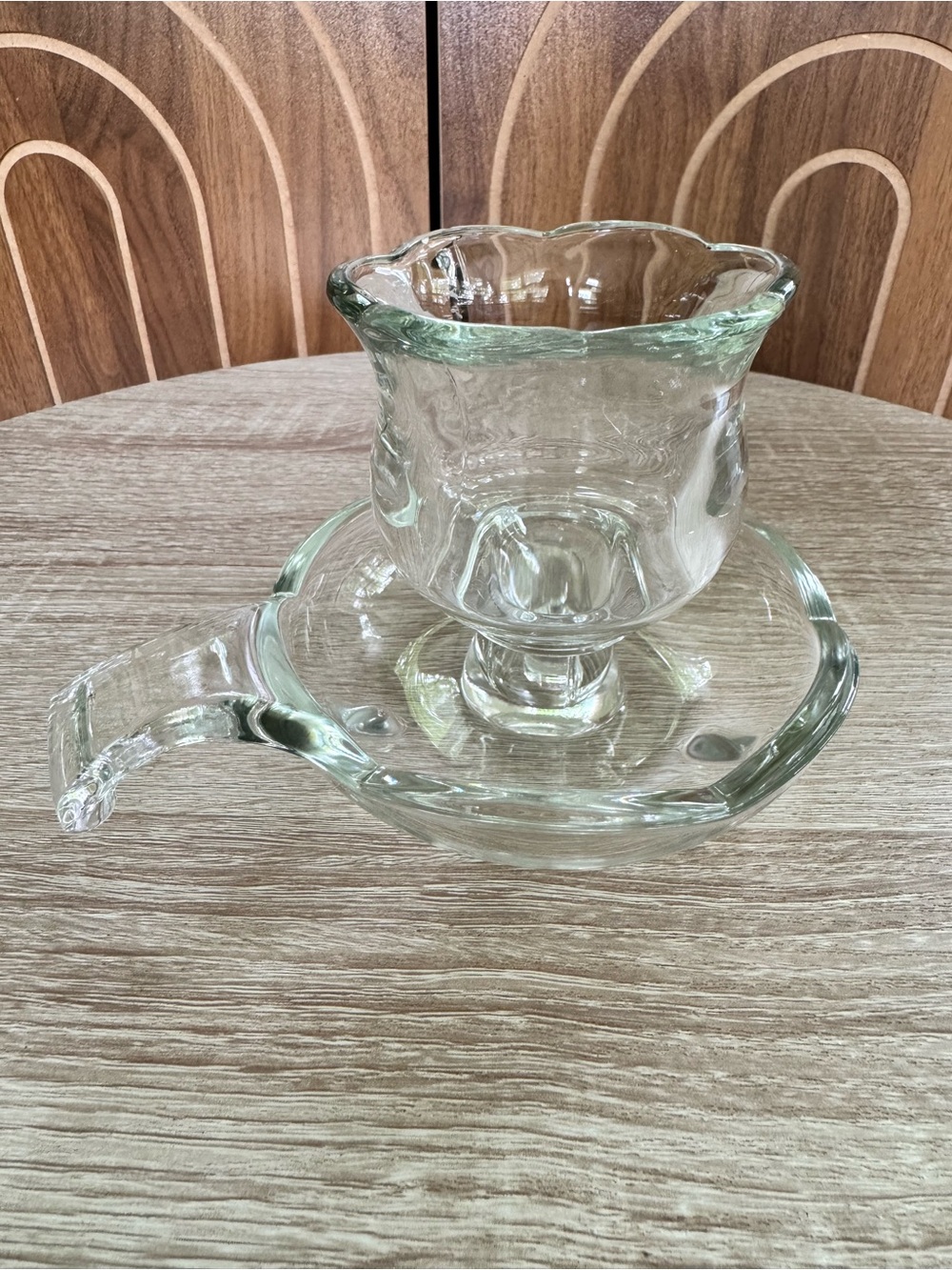 Vintage Clear Glass One-Handled Candle Holder with Tulip Peg Votive Holder - Picture 1 of 3
